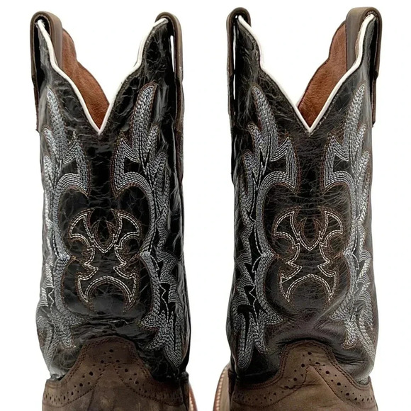 J.B Dillon Men 10B Leather Distressed Western Boots Embroidered Square Toe Rodeo - Picture 6 of 16